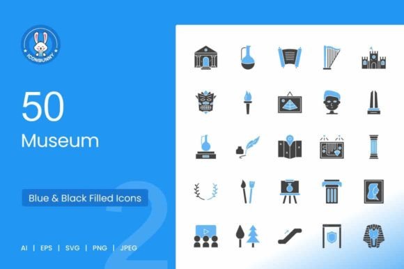 50 Museum Blue Black Icons for Creative Projects