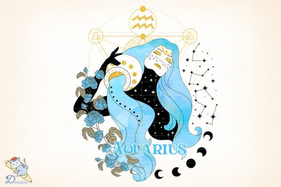 Floral Zodiac Aquarius Sublimation Design