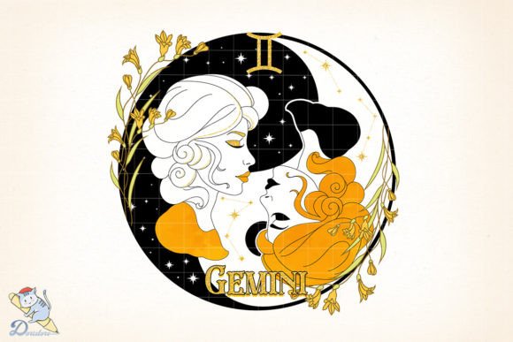 Floral Zodiac Gemini Sublimation Design